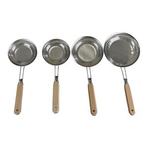 Stainless Steel Strainer Set of 4 with Wooden Handles